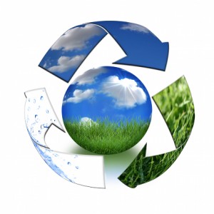 Abstract Recycling Symbol Representing Air, Land and Sea Surrounding Planet Earth